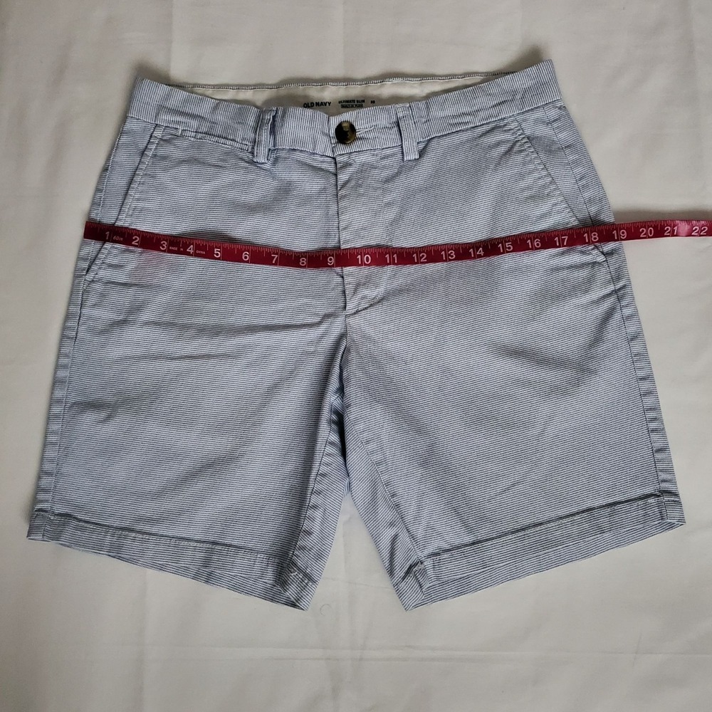 Old Navy Men's Ultimate Slim Micro-Stripe Chino Shorts Mini Blue Striped Size 30 - Picture 9 of 12